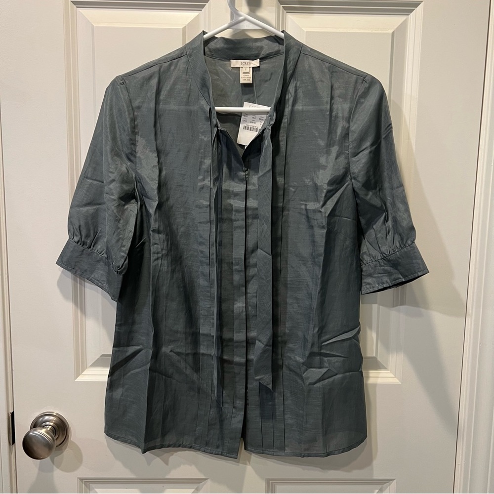 Jcrew silk blend tie neck 3/4 sleeve blouse shirt